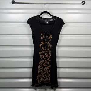 Nanette Lenore Leopard Lace Neck Short Sleeve Cotton Crochet Dress Small